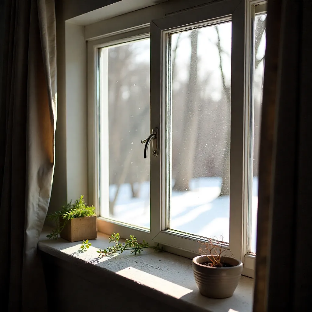 Winter home with open window showing natural ventilation